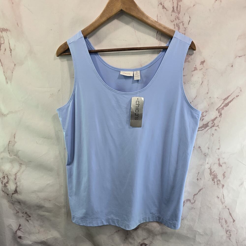 Chicos Tank Top Womens 3 XL Light Blue Under Shirt Cami Knit Travelers Microfibe